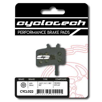 Avid Juicy 3 - 5 - 7 en Avid BB7 remblokken, organisch. Cyclotech Prodisc Kevlar.